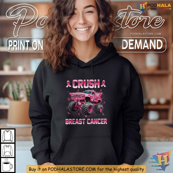 Pink Ribbon Monster Truck Breast Cancer Awareness Shirt for Kids, Support Tee