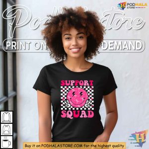 Pink Ribbon Smile Face Breast Cancer Awareness Shirt Support Squad Apparel 2