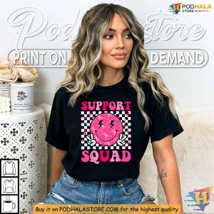 Pink Ribbon Smile Face Breast Cancer Awareness Shirt Support Squad Apparel 3