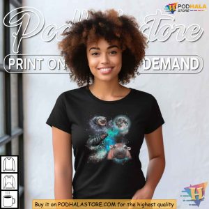 Three Moo Deng Hippos Under the Moon Shirt Cosmic Meme Animal T Shirt 2