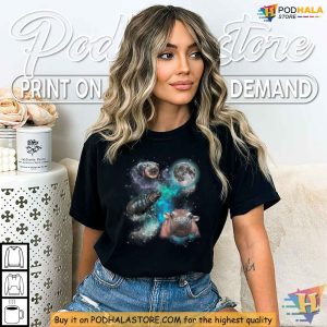 Three Moo Deng Hippos Under the Moon Shirt Cosmic Meme Animal T Shirt 3