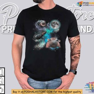 Three Moo Deng Hippos Under the Moon Shirt Cosmic Meme Animal T Shirt 4
