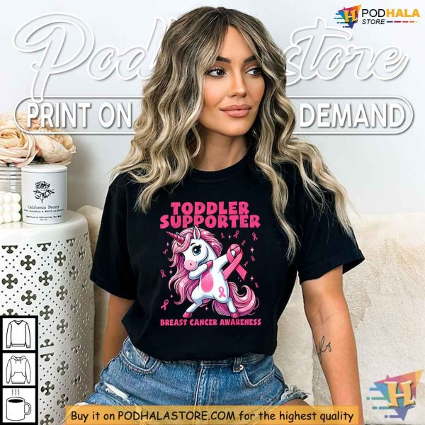 Toddler Support Unicorn Breast Cancer Awareness Shirt, Pink Ribbon Apparel