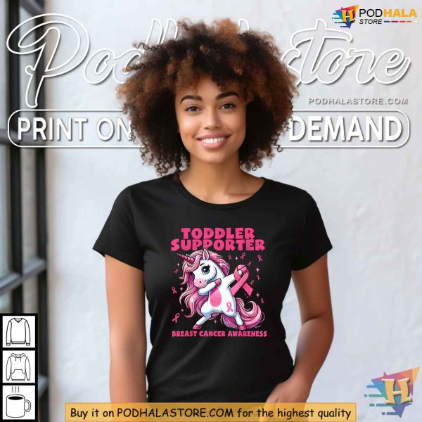 Toddler Support Unicorn Breast Cancer Awareness Shirt, Pink Ribbon Apparel