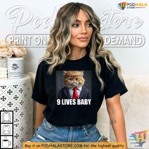 Trump Cat 9 Lives Baby Shirt, Satirical Humor Tee, Funny Trump Meme Apparel