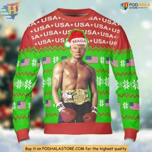 Trump Ugly Christmas Sweater, Patriotic Boxing Champion Holiday Apparel