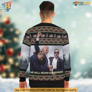 Trump Ugly Christmas Sweater We Will Never Surrender Holiday Apparel 2