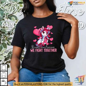 Unicorn Breast Cancer Awareness Shirt Cute Pink Ribbon We Fight Together Tee 3
