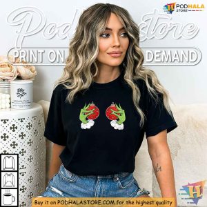 Women’s Boobies Christmas Shirt, Grinch Hand Festive Tee, Holiday Humor