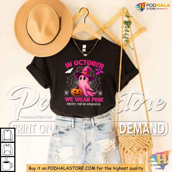 Womens October Breast Cancer Awareness Shirt, Halloween Pink Ribbon Support Tee