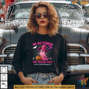 Womens October Breast Cancer Awareness Shirt Halloween Pink Ribbon Support Tee 2