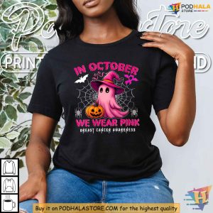 Womens October Breast Cancer Awareness Shirt Halloween Pink Ribbon Support Tee 3