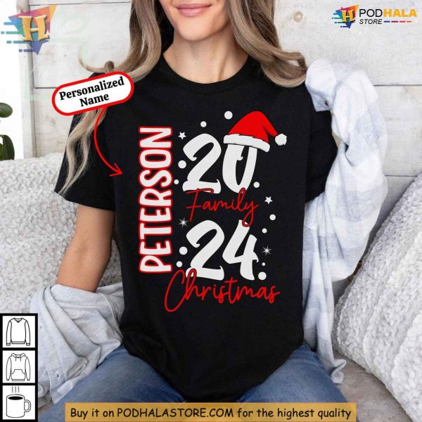 2024 Personalized Christmas Family Shirt, Custom Name Matching Party T-Shirt
