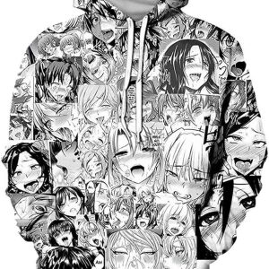 Ahegao Hoodie 3D, Anime Expression Collage, Funny Manga Streetwear Fashion