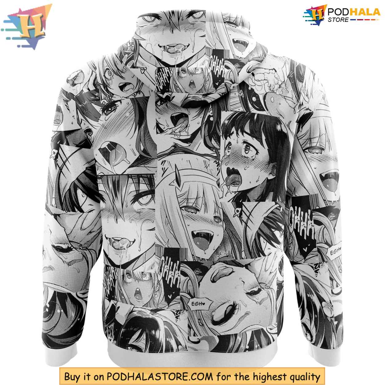 Ahegao Hoodie Bold Manga Expression 3D Hoodie for Anime Fans Trendy Style Podhalastore