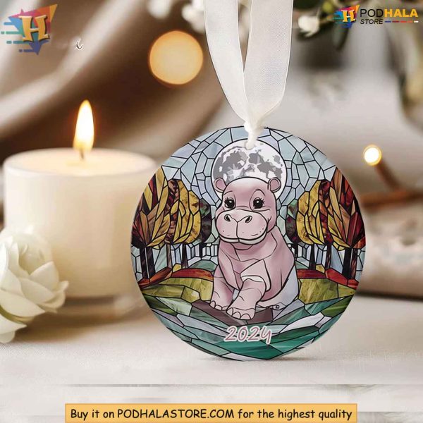 Baby Hippo Moo Deng Ornament, Cute Animal Gift, Perfect Christmas Decoration