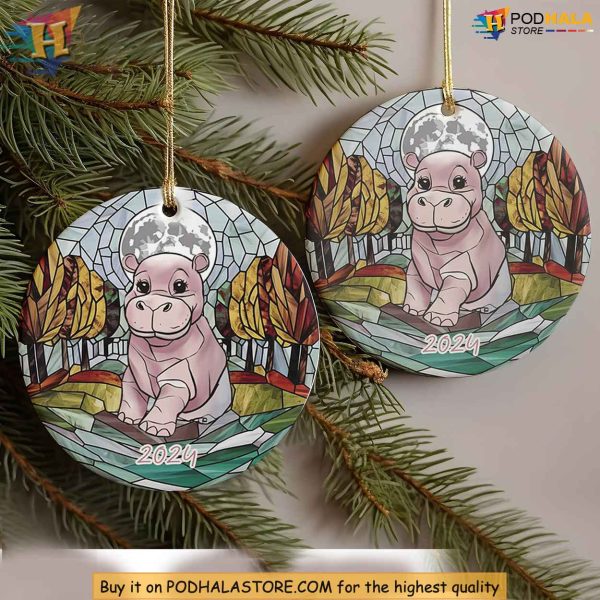 Baby Hippo Moo Deng Ornament, Cute Animal Gift, Perfect Christmas Decoration