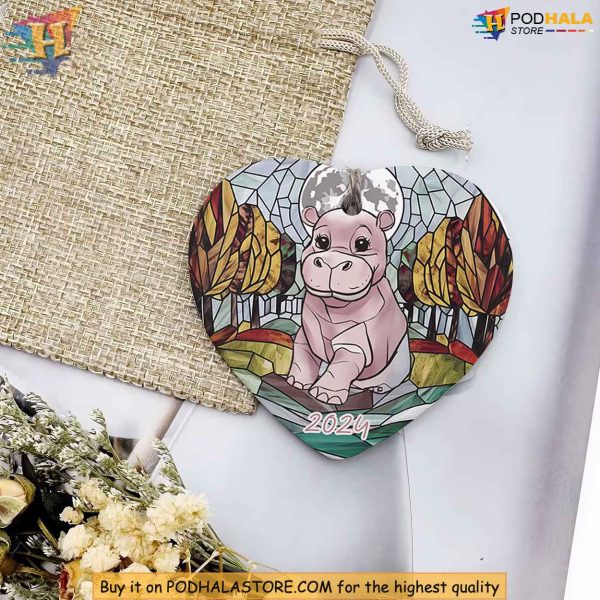 Baby Hippo Moo Deng Ornament, Cute Animal Gift, Perfect Christmas Decoration