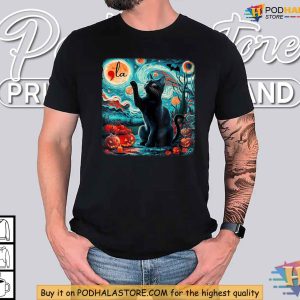 Black Cat Starry Night La Kamala Harris Shirt Halloween Political Satire Tee 1