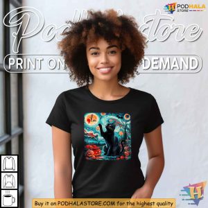 Black Cat Starry Night La Kamala Harris Shirt Halloween Political Satire Tee 3