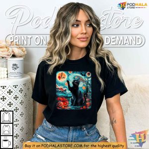 Black Cat Starry Night La Kamala Harris Shirt Halloween Political Satire Tee 4