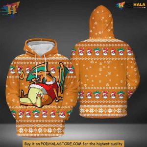 Charizard Christmas 3D Hoodie, Anime Holiday Hoodie, Pokémon Christmas Fashion