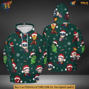 Christmas Marvel Characters 3D Hoodie, Festive Superhero Gift for Holidays