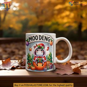 Christmas Moo Deng Mug Cute Baby Hippo Design 11oz and 15oz Gift Mug 2