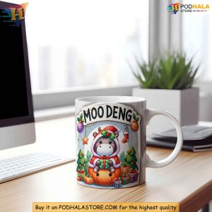 Christmas Moo Deng Mug Cute Baby Hippo Design 11oz and 15oz Gift Mug 3