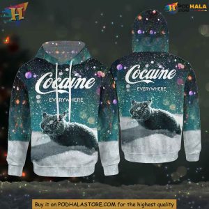 Cocaine Everywhere Hoodie 3D Snow Cat Design, Funny Winter Humor Apparel