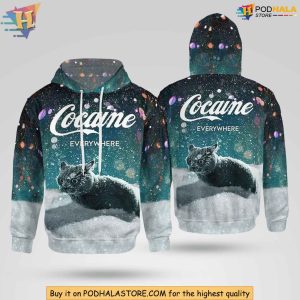 Cocaine Everywhere Hoodie 3D Snow Cat Design Funny Winter Humor Apparel 2