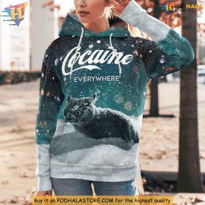 Cocaine Everywhere Hoodie 3D Snow Cat Design Funny Winter Humor Apparel 3