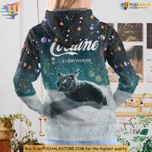 Cocaine Everywhere Hoodie 3D Snow Cat Design Funny Winter Humor Apparel 4