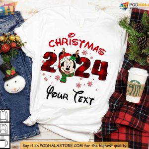 Custom Christmas 2024 Disney Shirt, Family Personalized Minnie Mickey Holiday Tee