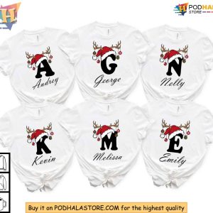 Custom Family Christmas Shirt Personalized Holiday Monogram Tees With Name and Initial 1