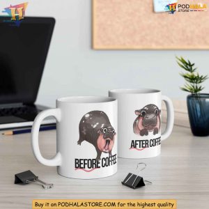 Cute Moo Deng Coffee Mug Baby Hippo Before Coffee After Coffee Meme Cup 2