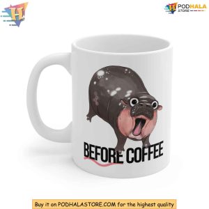 Cute Moo Deng Coffee Mug Baby Hippo Before Coffee After Coffee Meme Cup 4