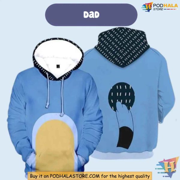 Father Heeler 3D Hoodie, Bluey Dad Cosplay Sweatshirt, Bandit Costume