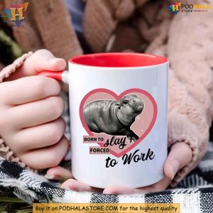 Funny Baby Hippo Moo Deng Mug Slay Forced to Work Meme Coffee Mug for Office 2