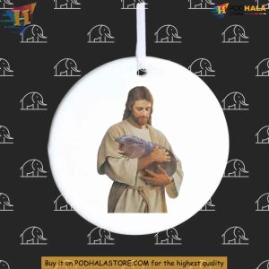 Funny Moo Deng Jesus Ornament, Gag Gift For Friends, Funny Christmas Decoration