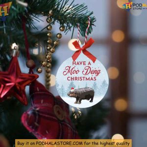Funny Moo Deng Ornament for Christmas, Unique Meme-Themed Holiday Decoration