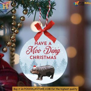 Funny Moo Deng Ornament for Christmas Unique Meme Themed Holiday Decoration 2
