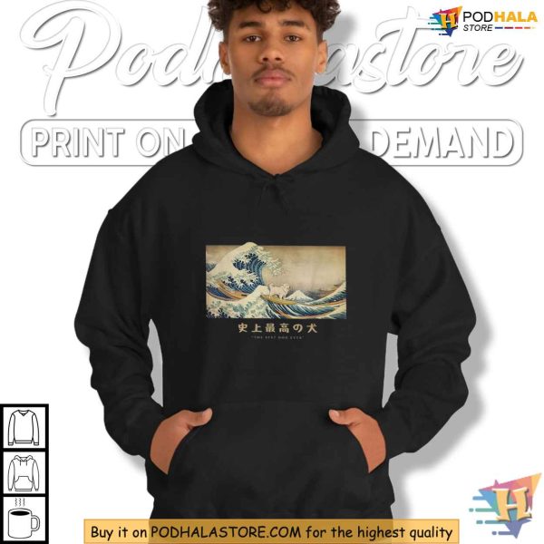 Great Pyrenees Surfing Dog Shirt, Japanese Wave Inspired Pet Apparel