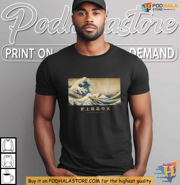 Great Pyrenees Surfing Dog Shirt, Japanese Wave Inspired Pet Apparel