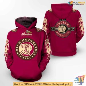 Indian Motorcycle 3D Hoodie Red Vintage Biker Sweatshirt Gift for Riders 1