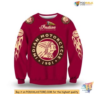 Indian Motorcycle 3D Hoodie Red Vintage Biker Sweatshirt Gift for Riders 2