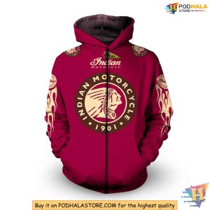 Indian Motorcycle 3D Hoodie Red Vintage Biker Sweatshirt Gift for Riders 4