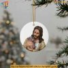 Jesus Embracing Moo Deng Ornament, Unique Hippo Ceramic Christmas Gift Idea