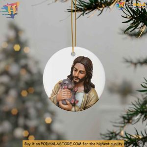 Jesus Embracing Moo Deng Ornament, Unique Hippo Ceramic Christmas Gift Idea