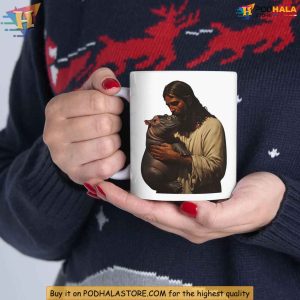 Jesus and Moo Deng Mug, 11oz Baby Hippo Meme Gift, Cute Funny Hippo Design